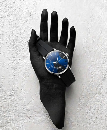 Luxury Blue Sunray Dial Minimalist Watch - Silver Case with Premium Black Silicon Strap