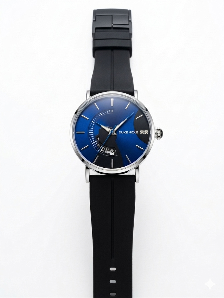 Luxury Blue Sunray Dial Minimalist Watch - Silver Case with Premium Black Silicon Strap